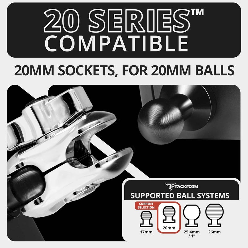 tackform Chrome 2" Long Metal 20mm Ball and Socket Arm | DuraLock 20 Series | Dual 20mm Sockets with Optional Anti-Theft Knob - Image 3